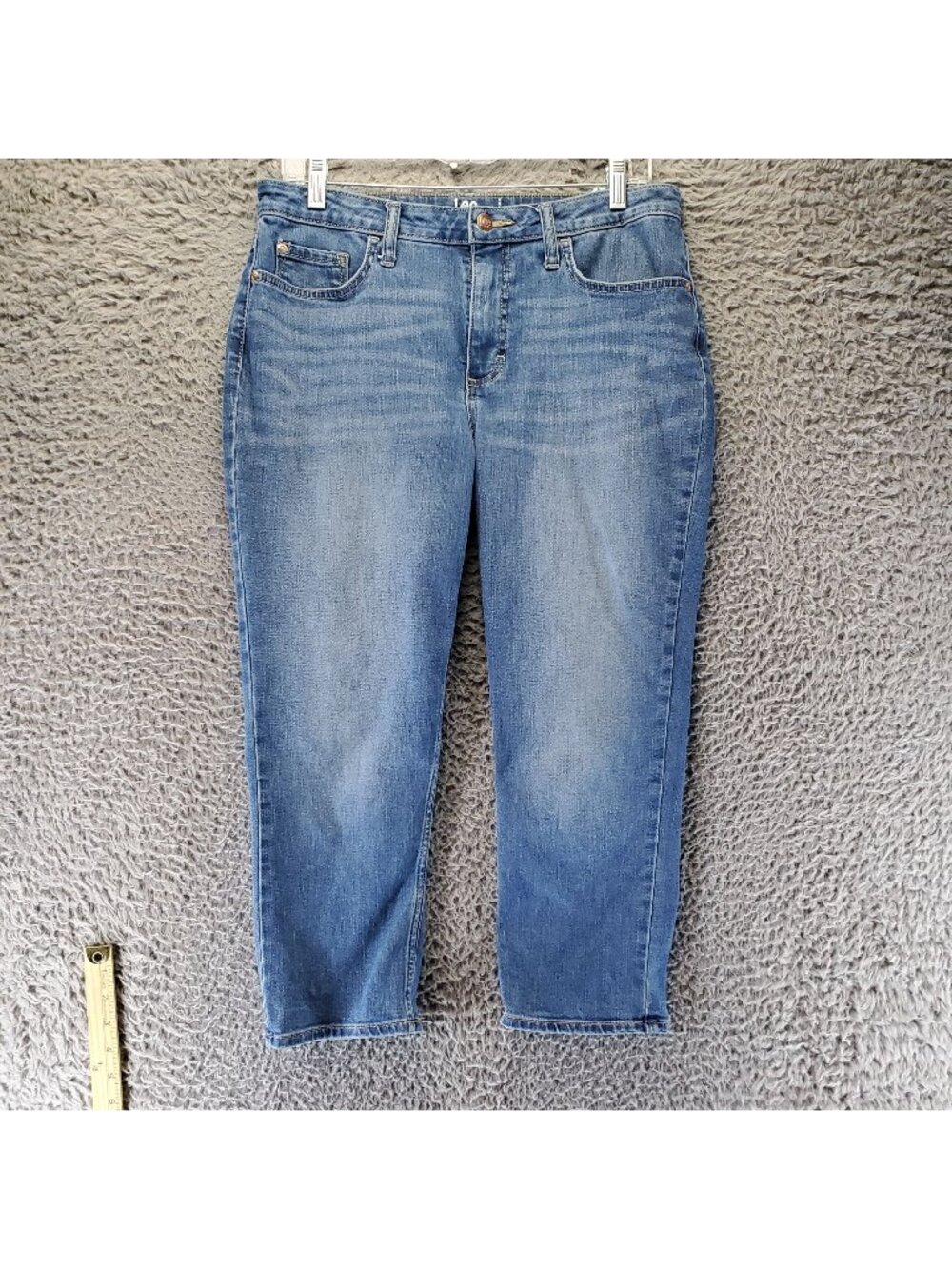 Lee Capri Jeans Womens 10 Blue Midrise Stretch Denim Riders Capri